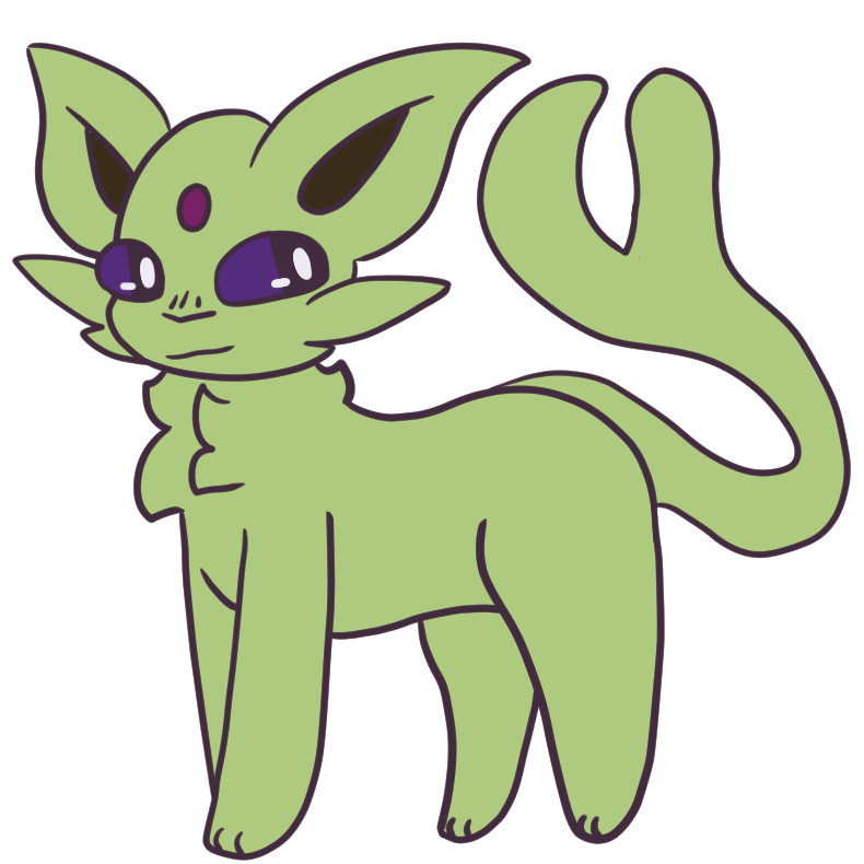  a drawing of an espeon that is green instead of pink